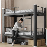 Metal Bunk Bed with Ladder Heavy Duty Bunk Bed with Ladder Space-Saving Furniture for Students, Roommates, Dormitory, Apartment Housing