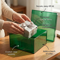 Acrylic Container with Lid, Square Shape Green Design, Storage Boxes for Shelves and for Food with for Collectors and Colored Display for Gifts