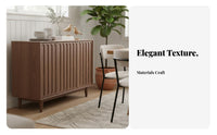 Fluted Door Cupboard Nordic design Sideboard Walnut Color Finish Multi-Functional for Apartment Dwellers, Adults, Kitchen