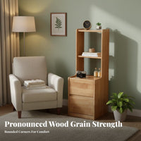 Nightstand with Drawers Narrow Bedside Shelf Unit Rubberwood Construction with Two Shelves and Storage Drawers Suitable for Bedroom Office Hallway Parents Room