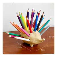 Wooden Hedgehog Pen Holder Cute Creature Hedgehog Pen Holder Multiple Holes
