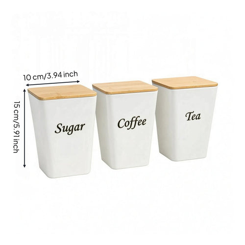 3 Pieces Kitchen Canister Set Dry Goods Bamboo Lid Canister Countertop Bamboo design Lid Tin