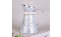 Vintage Flower Vessel Rustic Metal Pitcher Distressed Vase with Handle Country for Florists, Wedding