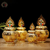 Painted Gold-Plated Alloy Buddhist Treasure Vase with Auspicious Symbols