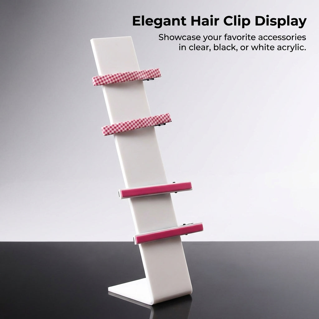 Hair Clip Holder Stand, Clear Acrylic Display Organizer, Retail for Accessory Storage, Transparent Barrette Rack