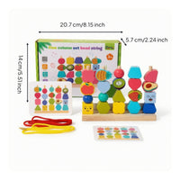 Educational Wooden Sorting and Lacing Toy Fine Motor Matching Shape Stacker Geometric Shape Sorter with Cards Multifunctional for Toddlers, Preschoolers, Playroom, Homeschool, Classroom