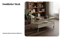 2-Tier Glass Top Tea Table With casters Mobile Storage Space-Saving for Renters