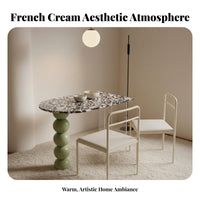 French design Semi-Oval Pedestal Table Terrazzo Pattern Top Kitchen Island Creamy Aesthetic Household Furniture Floating Design for Apartment Dwellers, Families, Homeowners, Dining Room, Small Spaces, Apartments, Family Gatherings