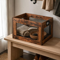 Records Storage Crate with Handle Vinyl Organizer Vintage Wooden Storage Basket for Music Room