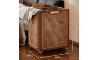 Solid Wood Laundry Basket Large Capacity Rattan Laundry Hamper on Wheels