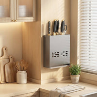 Chopstick Holder and Wall-Mounted Organizer with 3 Compartments, Stainless Steel Spoon Holder and Knife Holder with Hooks for Modern Kitchens