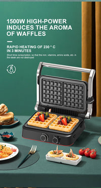 2-in-1 Detachable Electric Grill and Waffle Maker, 1500W, 220V EU Plug