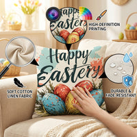 Easter Pillow Cover Printed Pattern Linen Easter Egg Pillow Sham High Resolution Digital Printing Decorative Bunny Pillowcase for Homeowners, Sofa