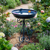 Metal Bird Bath for Native Birds, 17.7 inch Outdoor Bird Feeder, Weather Resistant Garden Art for Backyard, Navy Blue