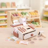 Colorful Wooden Play Currency Register Imaginative Toy Currency Register with Scanner Screennon-Digital STEM for Preschoolers
