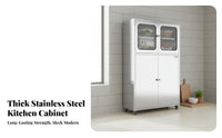 Thickened Stainless Steel Kitchen Storage Cabinet Large Capacity Kitchen Pantry Cabinet Easy to Clean Freestanding Food Pantry Multi-Functional for Homeowners, Families, Renters, Dining Room, Bathroom, Office