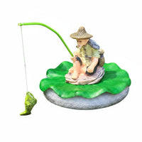 Floating Angler Figurine Pond Angler Ornament for Desktop Fountain, Garden