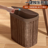 Vintage Wooden Texture Trash Can, Press-type, 12L+, Plastic, Oval