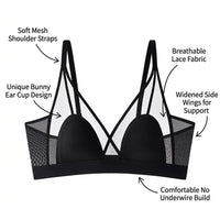 Lace Bralette Plus Size with Breathable Mesh for Everyday Wear, Minimizer Bra Without Underwire and Double Hook Closure, Supportive Design