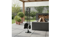 4 Pieces All Black Fireplace Tool Set with Stand Solid Fireplace Tool Set with Fire Iron Sturdy Hardware Heavy Duty for Homeowners, Hearth, Wood Wood-Burning Appliance