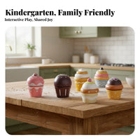 6 Pieces Pastel Wooden Dessert Set Decorative Patterns Dessert Playset Fine Motor Skills Kids Toy Gift Idea for Early Learning