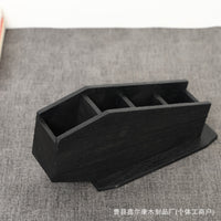 Gothic Coffin Wooden Brush Holder and Pen Stand with Compartments