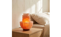 Warm Lotus Mineral Lamp Carved Mineral Lamp with Wooden Base Ambient Night Light Natural for Bedside, Bedroom