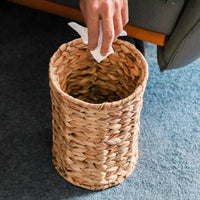 Waste Basket Loop Handle Lidded Waste Basket Compact Size Woven Trash Bin