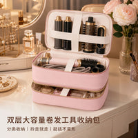 Large Capacity Waterproof PU Double-Layer Hair Dryer Storage Bag, Scratch-Resistant Beauty Tool Case