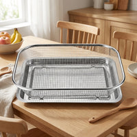 Kitchen Colander and Vegetable Colander, Stainless Steel Rectangular Mesh Washing Basket with Shallow Tray, Fruit Colander for Food Processing