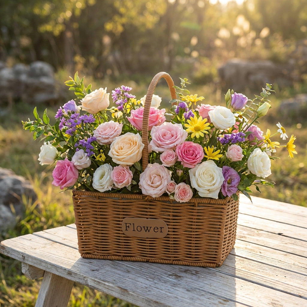 Hand-Woven Flower Basket Portable Rattan Flower Basket Versatile for Home Stylists, Event Planners, Photography Prop, Living Room, Washroom