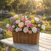 Hand-Woven Flower Basket Portable Rattan Flower Basket Versatile for Home Stylists, Event Planners, Photography Prop, Living Room, Washroom
