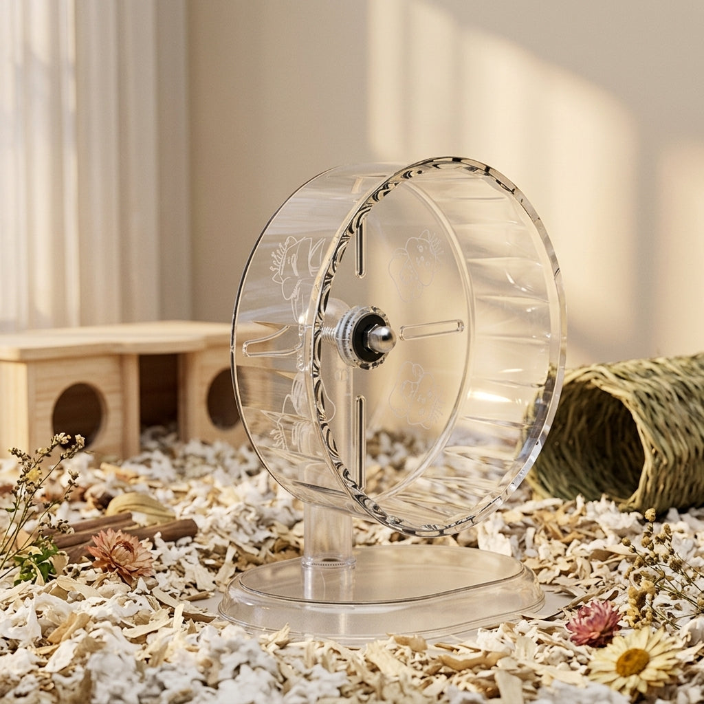 Silent Hamster Wheel and Exercise Running Wheel with Stand Included, Large Clear Cage Accessory for Syrian Hamsters Exercise