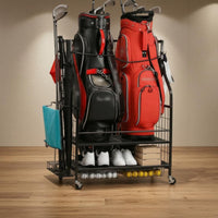 Golf Bag Storage Rack Caster Wheels Rolling Golf Bag Rack Two-Tier