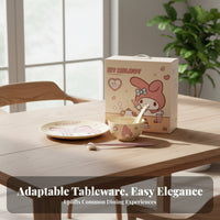 Cartoon Porcelain Tableware Set, Cream Design, Cute Cat Motif, For Adults