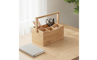 Bamboo Storage Box with Dividers Wooden Utensil Holder with Handle Countertop Cutlery Organizer for Tabletop