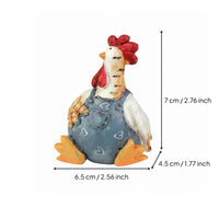 Chicken Figurines Rustic Style Male Chicken and Hen Statues Hand-Painted Look Animal Figurine for Living Room