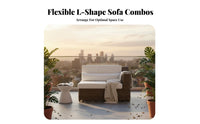 4 Pieces Handwoven features 4-Piece Woven Seating Arrangement Weather-withstandant Outdoor Furniture long-lasting Construction outdoor seating set thickly padded upholstered pads for Guesthouse Owners, Homeowners, Families, Balcony, Garden, rearyard, Porc