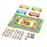 56 Pieces Family Bus Board Game Educational Board Game with Play Mat Interactive Cartoon for Kindergarten