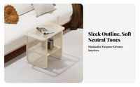 Two-Tier Woven-Panel Side Table Japanese Design 2-Tier Table Space-Saving