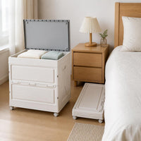 Foldable Plastic Storage Box with Double Doors and Wheels, Large Capacity Clothes Organizer
