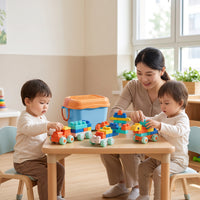 Toddler Blocks with Train Portable Building Blocks with Storage Bucket Construction Set Non for Toddlers, Playroom