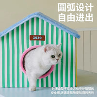 ZEZE折叠猫窝房子造型宠物屋夏季不占地四季通用宠物用品抓板猫屋