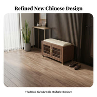 Upholstered Shoe Changing Stool New Chinese design Entryway Bench High Load Capacity Easy to Clean for Adults, Foyer, Bedroom