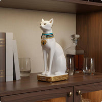 Egyptian Feline Figurine Embossed Base Resin Statue Tabletop Display