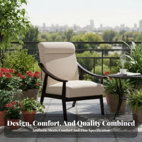 Padded Wood Armchair Comfortable Spine Supportrest Single Sofa Sturdy Construction Thick Paddinging for Homeowners, Balcony