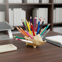 Wooden Hedgehog Pen Holder Cute Creature Hedgehog Pen Holder Multiple Holes