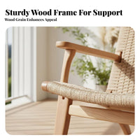 Woven Rope Armchair sturdy Wood Frame Lounge Chair Wabi-Sabi Aesthetic Minimalist Design for Adults, Homeowners, Sunroom, Study