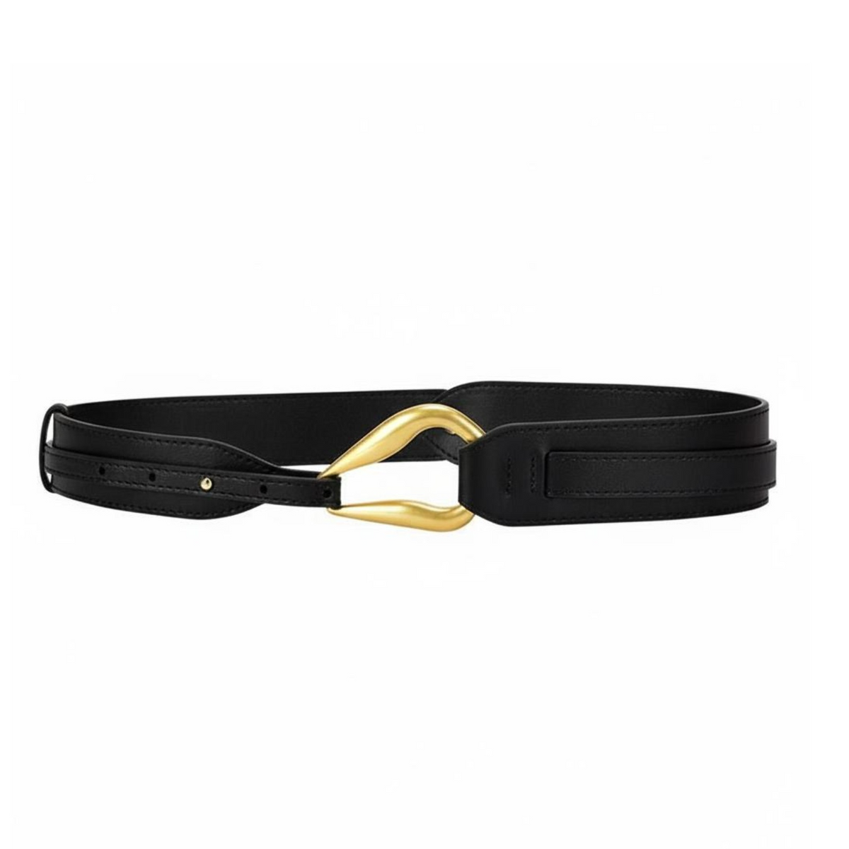 Women's Leather Belt, Black, Gold Buckle, Everyday Style