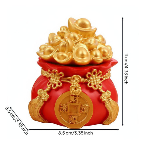 Wealth Pouch Figurine Feng Shui Golden Ingot Statue Auspicious Prosperity Medallion Ornament for Garden